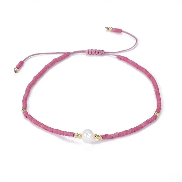 Handcrafted Real Freshwater Pearl Camellia Rose Japanese Glass Beads Bracelet - Picture 1 of 3